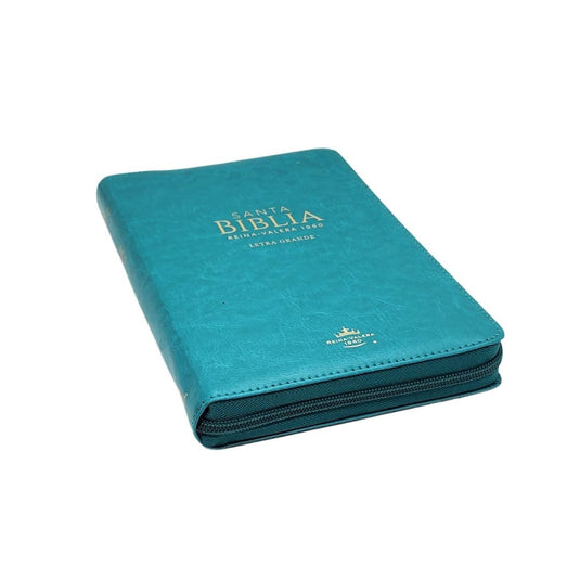 Santa Biblia RVR 1960, Tamaño Manual, Letra Grande, i/piel con cierre turquesa