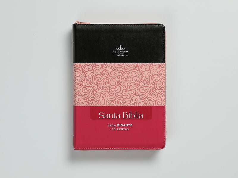 Cargue la imagen en el visor de la galería, Biblia RVR 1960, Cierre zíper, con índice, Letra Gigante, imitación piel tonos rosados con negro
