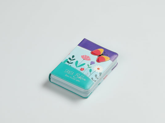 Biblia de Bolsillo RVR 1960, Cierre zíper, imitación piel lila/azul/turquesa mariposa