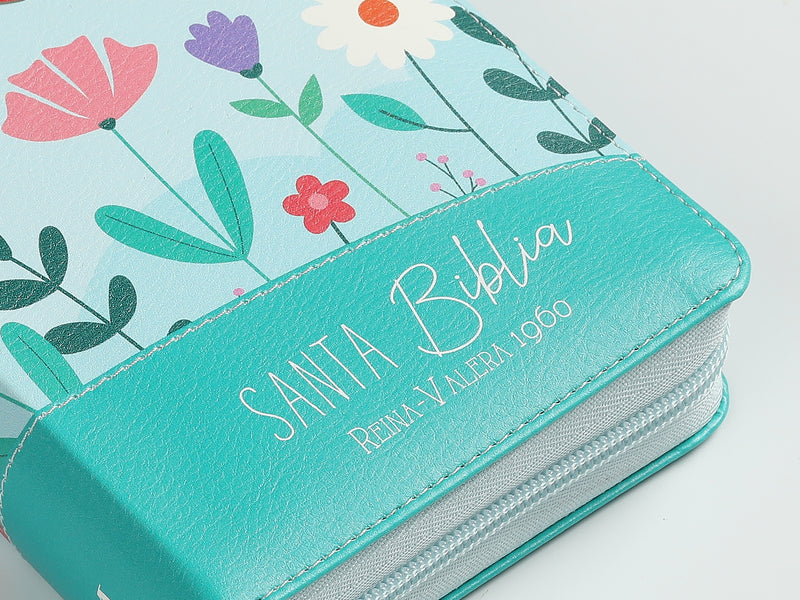 Cargue la imagen en el visor de la galería, Biblia de Bolsillo RVR 1960, Cierre zíper, imitación piel lila/azul/turquesa mariposa
