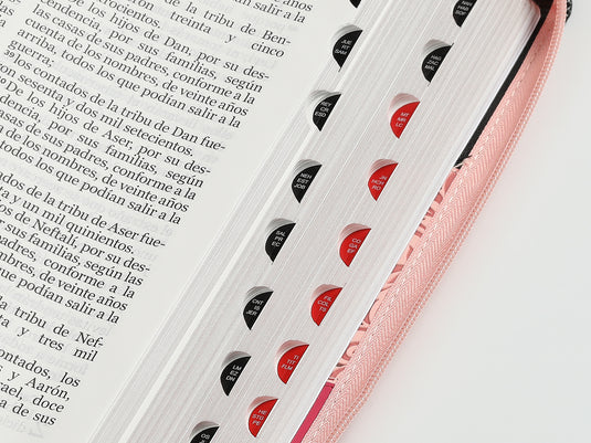 Biblia RVR 1960, Cierre zíper, con índice, Letra Gigante, imitación piel tonos rosados con negro
