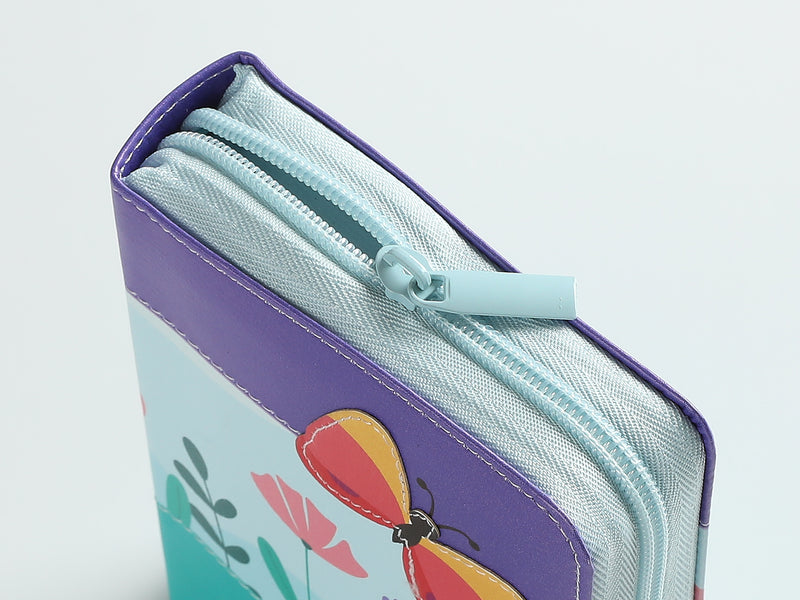 Cargue la imagen en el visor de la galería, Biblia de Bolsillo RVR 1960, Cierre zíper, imitación piel lila/azul/turquesa mariposa

