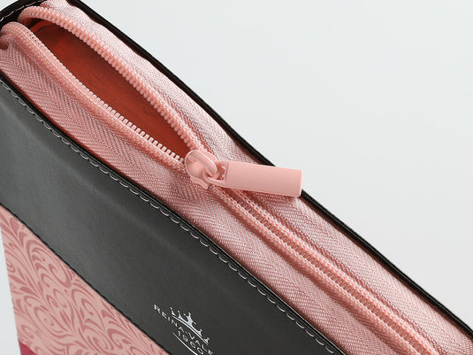 Biblia RVR 1960, Cierre zíper, con índice, Letra Gigante, imitación piel tonos rosados con negro