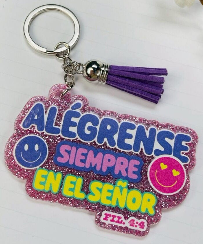 Cargue la imagen en el visor de la galería, Llavero con glitter Alégrense siempre en el Señor
