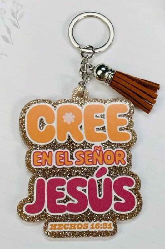 Cargue la imagen en el visor de la galería, Llavero con glitter Cree en el Señor Jesús
