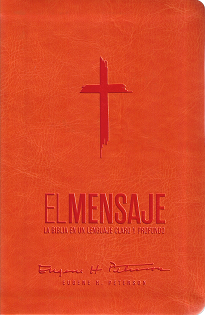 Biblia El Mensaje, imitación piel naranja