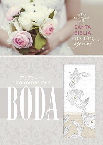 Biblia RVR 1960 Recuerdo de Boda, imitación piel blanco/lino/encaje