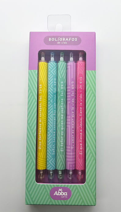 Paquete de 5 lapiceros con versículos De Vida