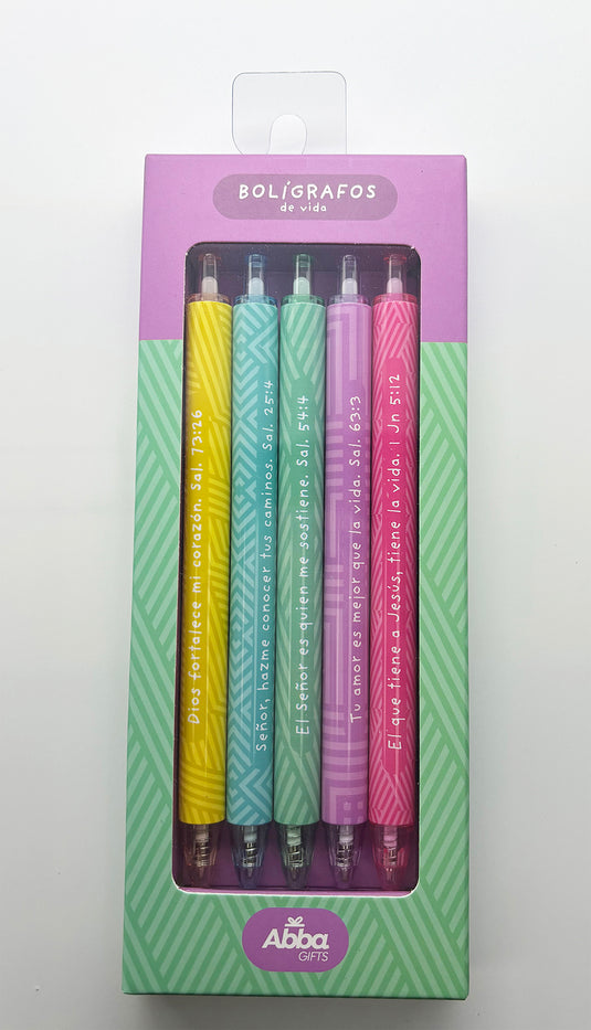 Paquete de 5 lapiceros con versículos De Vida
