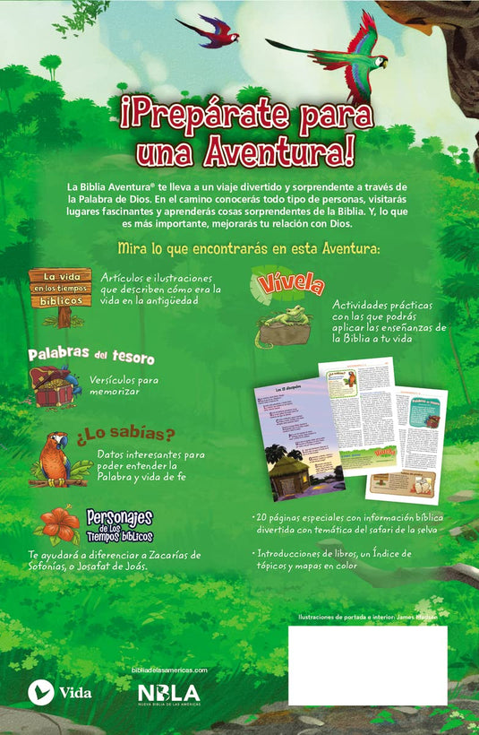 Biblia Aventura para niños NBLA, con cierre de zíper, imitación piel azul