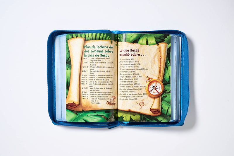 Cargue la imagen en el visor de la galería, Biblia Aventura para niños NBLA, con cierre de zíper, imitación piel azul
