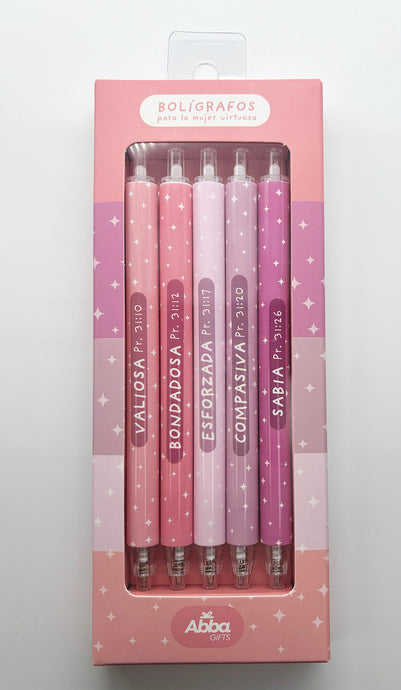 Paquete de 5 lapiceros con versículos Mujer virtuosa