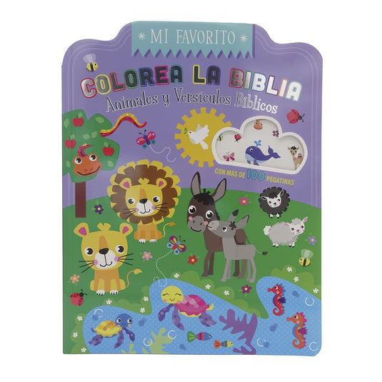 Colorea la Biblia - Animales y versículos bíblicos con pegatinas