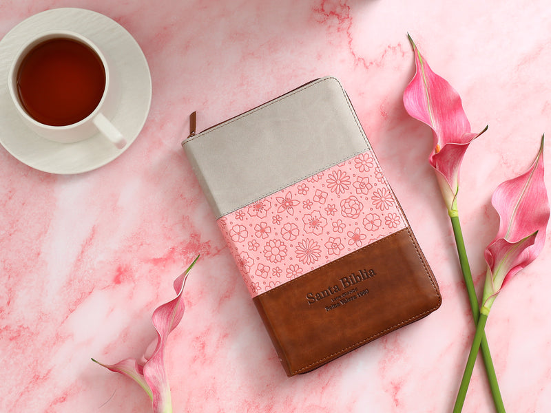 Cargue la imagen en el visor de la galería, Biblia RVR 1960, Cierre zíper, con índice, Letra Grande, imitación piel gris,rosa,café
