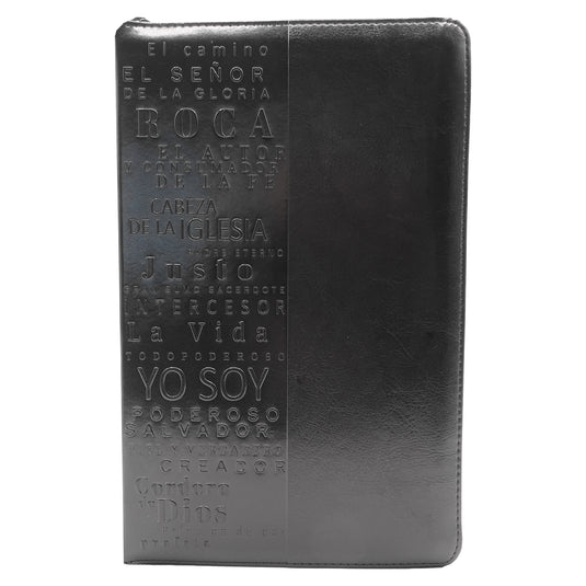 Biblia RVR 1960, Letra Grande, Tamaño Manual, Cierre zíper, simil piel negra con nombres de Dios