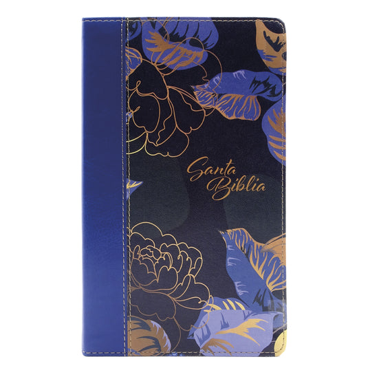 Biblia manual NTV, con Filament, Letra Grande, SentiPiel azul oscuro flores