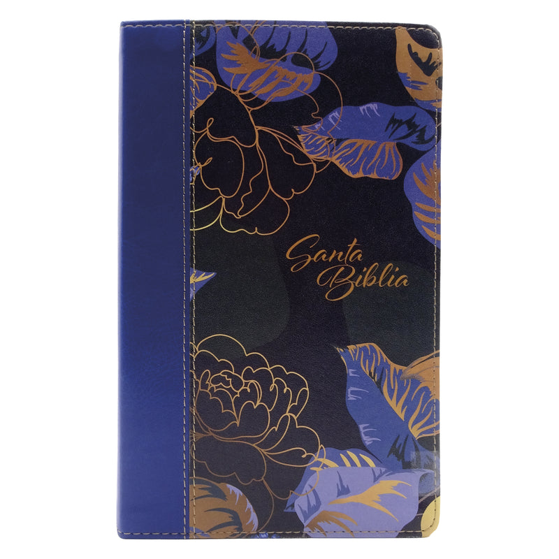 Cargue la imagen en el visor de la galería, Biblia manual NTV, con Filament, Letra Grande, con índice, SentiPiel azul oscuro flores
