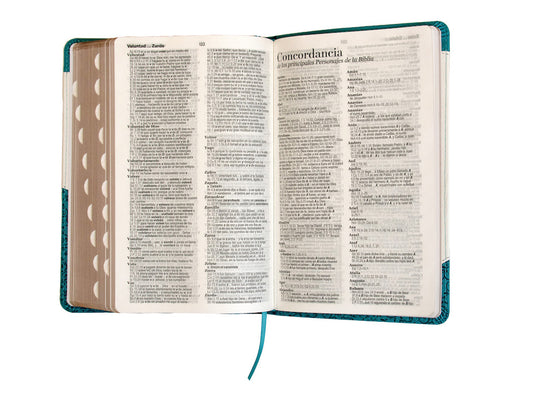 Santa Biblia RVR 1960, Tamaño Manual, Letra Grande, i/piel turquesa/blanco con índice