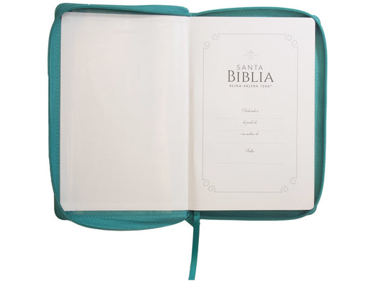 Santa Biblia RVR 1960, Tamaño Manual, Letra Grande, i/piel con cierre turquesa