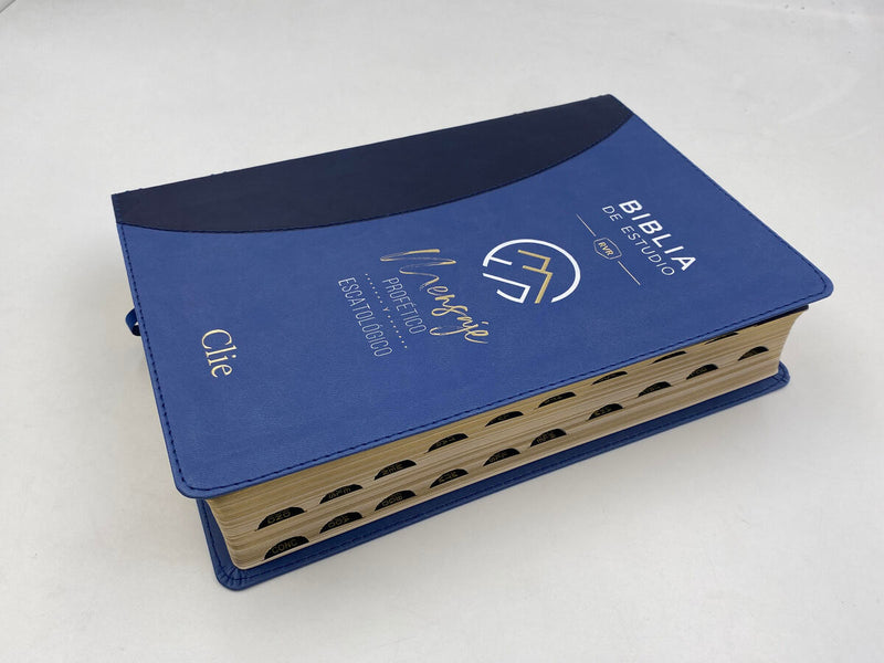 Cargue la imagen en el visor de la galería, Biblia de Estudio del Mensaje Profético y Escatológico RVR, con índice, Leathersoft azul
