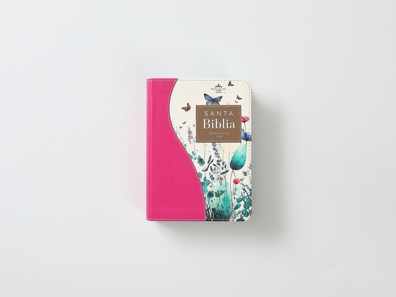 Cargue la imagen en el visor de la galería, Biblia de Bolsillo RVR 1960, imitación piel fucsia flores y mariposas
