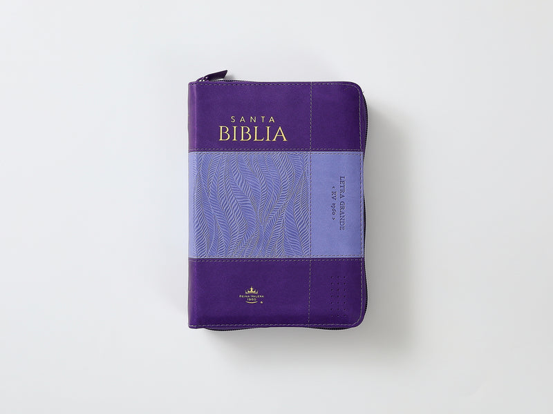 Cargue la imagen en el visor de la galería, Biblia RVR 1960, Tamaño portátil, Cierre zíper, con índice, Letra Grande, imitación piel morada
