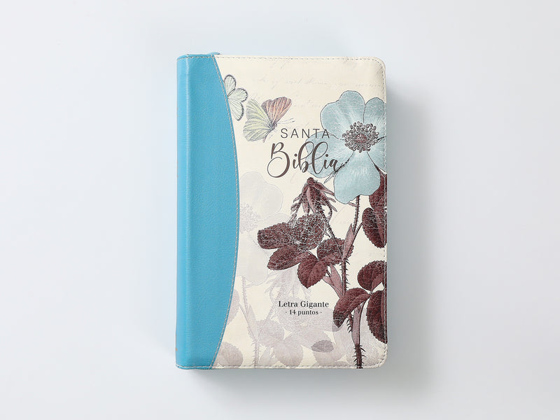 Cargue la imagen en el visor de la galería, Biblia RVR 1960, Cierre zíper, Letra Gigante, imitación piel turquesa Flores

