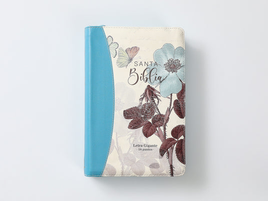 Biblia RVR 1960, Cierre zíper, Letra Gigante, imitación piel turquesa Flores
