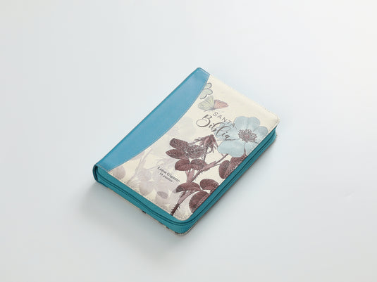 Biblia RVR 1960, Cierre zíper, Letra Gigante, imitación piel turquesa Flores