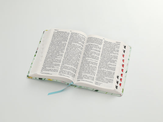 Biblia RVR 1960, Tamaño Manual, Letra Grande, con índice, imitación piel celeste flores