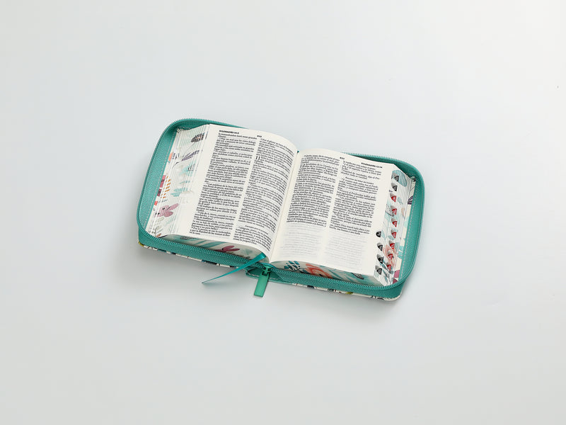 Cargue la imagen en el visor de la galería, Biblia de Bolsillo RVR 1960, Cierre zíper, con índice, imitación piel turquesa jardín
