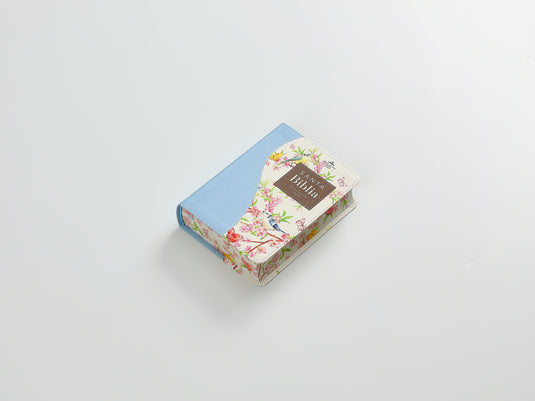 Biblia de Bolsillo RVR 1960, imitación piel celeste flores y pájaros