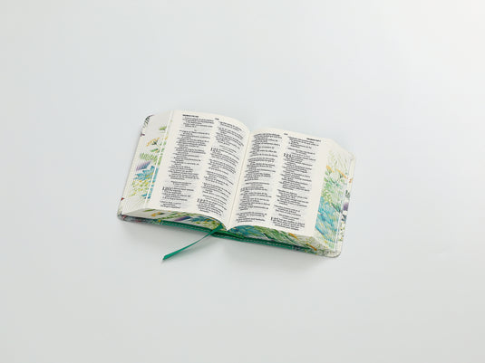 Biblia de Bolsillo RVR 1960, imitación piel verde flores y mariposas