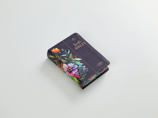 Biblia RVR 1960, Tamaño portátil, Letra Grande, imitación piel morada con flores