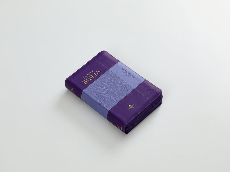 Cargue la imagen en el visor de la galería, Biblia RVR 1960, Tamaño portátil, Cierre zíper, con índice, Letra Grande, imitación piel morada

