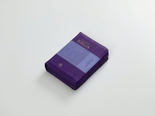Biblia RVR 1960, Tamaño portátil, Cierre zíper, con índice, Letra Grande, imitación piel morada