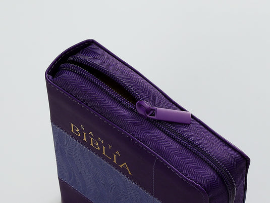Biblia RVR 1960, Tamaño portátil, Cierre zíper, con índice, Letra Grande, imitación piel morada