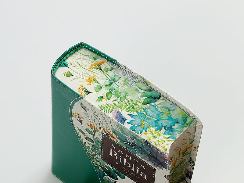 Cargue la imagen en el visor de la galería, Biblia de Bolsillo RVR 1960, imitación piel verde flores y mariposas
