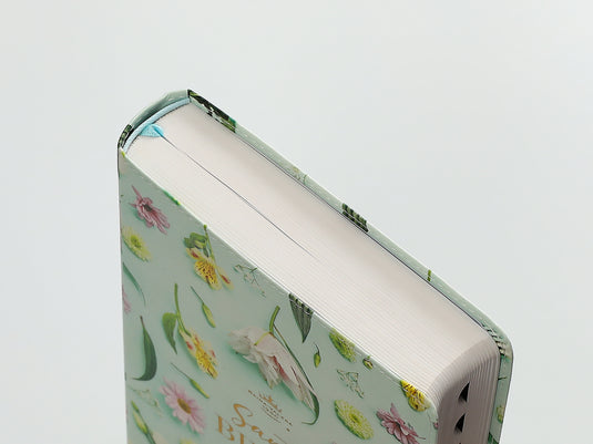 Biblia RVR 1960, Tamaño Manual, Letra Grande, con índice, imitación piel celeste flores