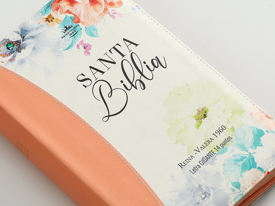 Biblia RVR 1960, Tamaño manual, Cierre zíper, con índice, Letra Gigante, imitación piel naranja jardín