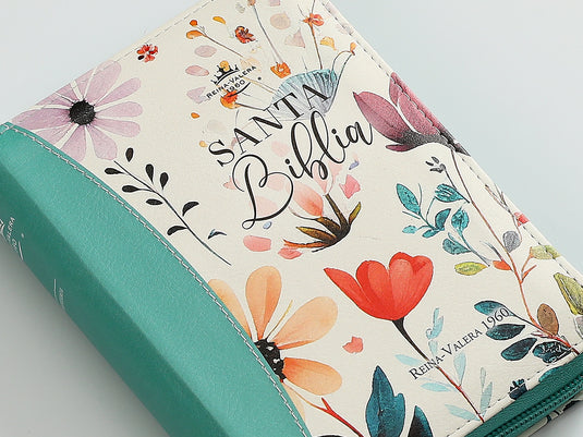 Biblia de Bolsillo RVR 1960, Cierre zíper, con índice, imitación piel turquesa jardín