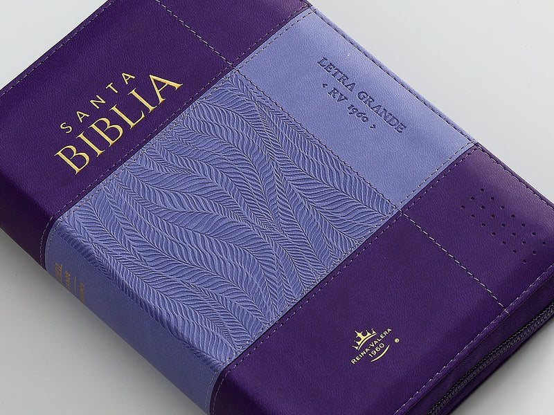 Cargue la imagen en el visor de la galería, Biblia RVR 1960, Tamaño portátil, Cierre zíper, con índice, Letra Grande, imitación piel morada
