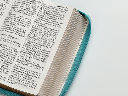 Biblia RVR 1960, Cierre zíper, Letra Gigante, imitación piel turquesa Flores