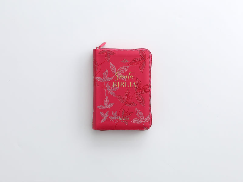 Cargue la imagen en el visor de la galería, Biblia RVR 1960, Tamaño portátil, Cierre zíper, Letra Grande, imitación piel fucsia hojas
