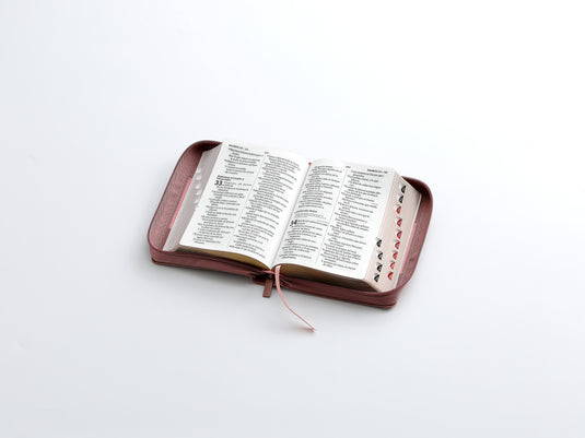 Biblia RVR 1960, Tamaño portátil, Cierre zíper, con índice, Letra Grande, imitación piel rosada con flores