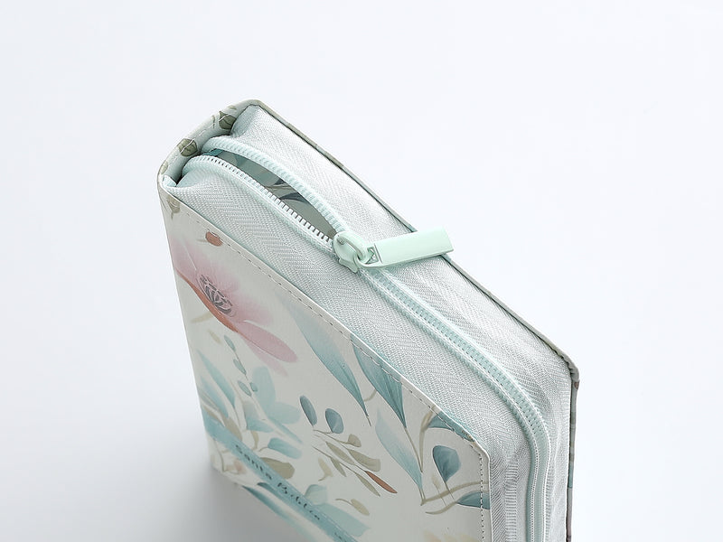 Cargue la imagen en el visor de la galería, Biblia RVR 1960, Tamaño portátil, Cierre zíper, con índice, Letra Grande, imitación piel blanca flores
