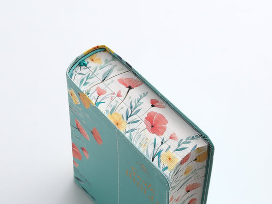 Biblia RVR 1960, Tamaño portátil, Letra Grande, imitación piel turquesa con flores