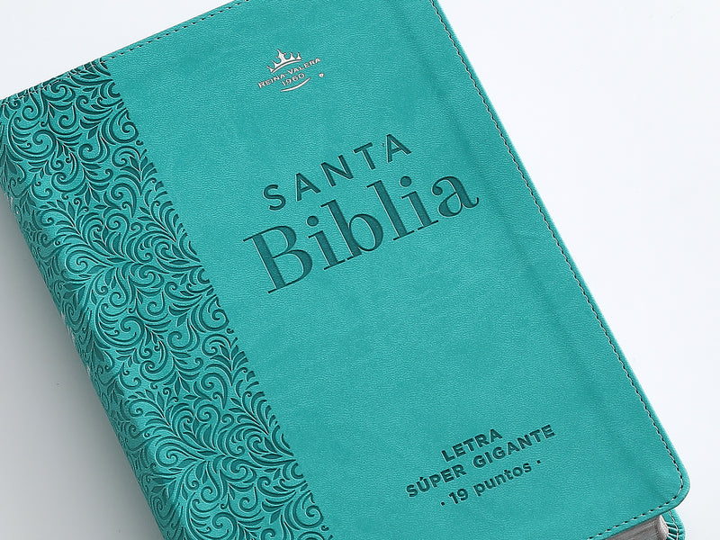 Cargue la imagen en el visor de la galería, Biblia RVR 1960, Letra Súper Gigante, imitación piel turquesa
