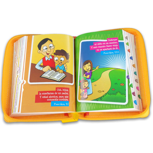 Biblia para niños de bolsillo Mi gran viaje RVR 1960, con índice, Cierre zíper, imitación piel naranja
