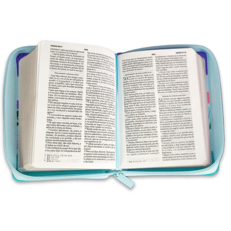 Cargue la imagen en el visor de la galería, Biblia de Bolsillo RVR 1960, Cierre zíper, imitación piel lila/azul/turquesa mariposa
